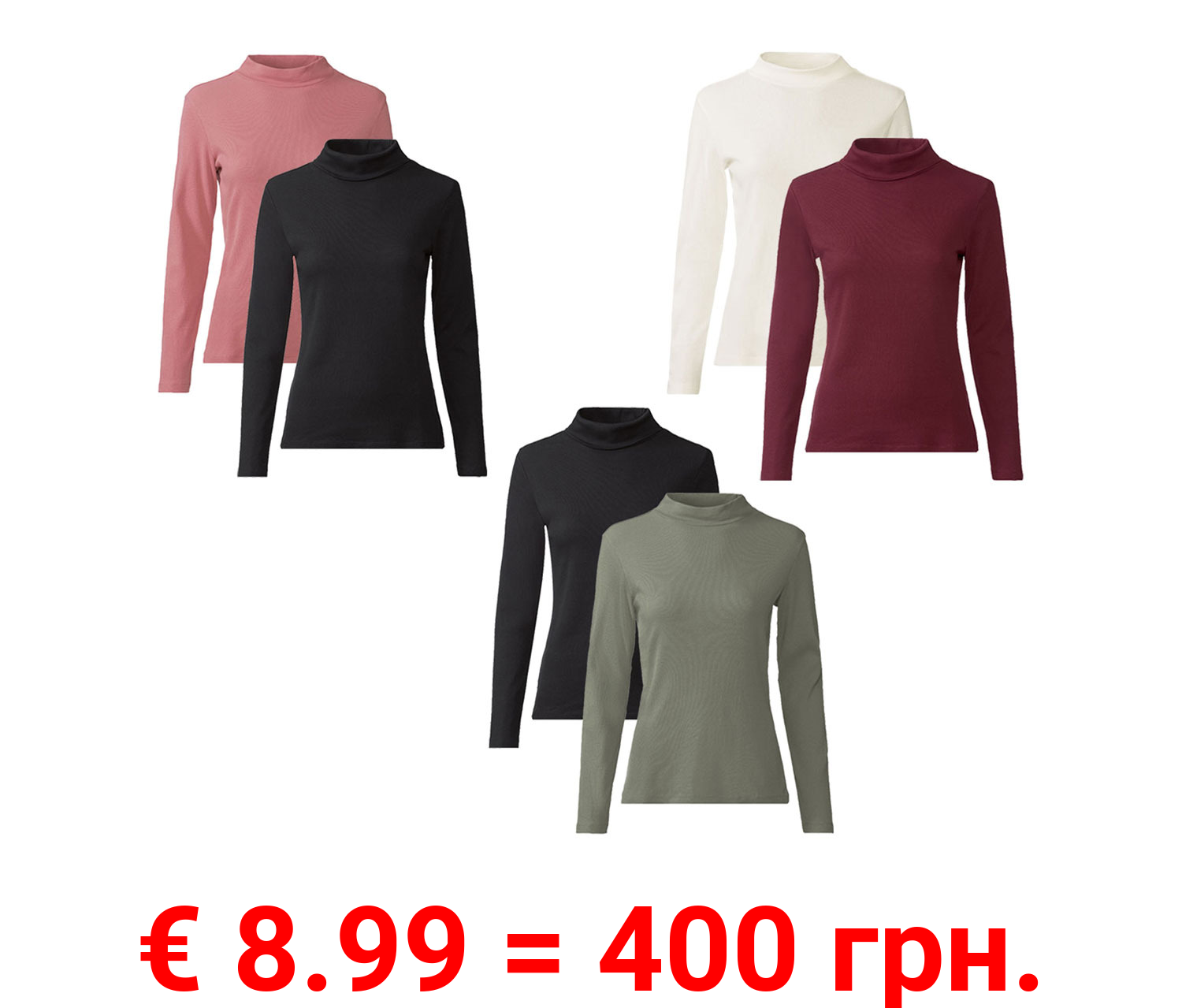 esmara® Damen Rollkragenshirts, 2 Stück, figurbetont geschnitten