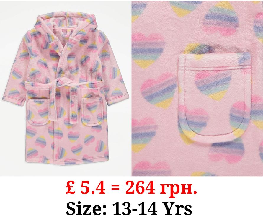 Pink Rainbow Heart Fleece Dressing Gown