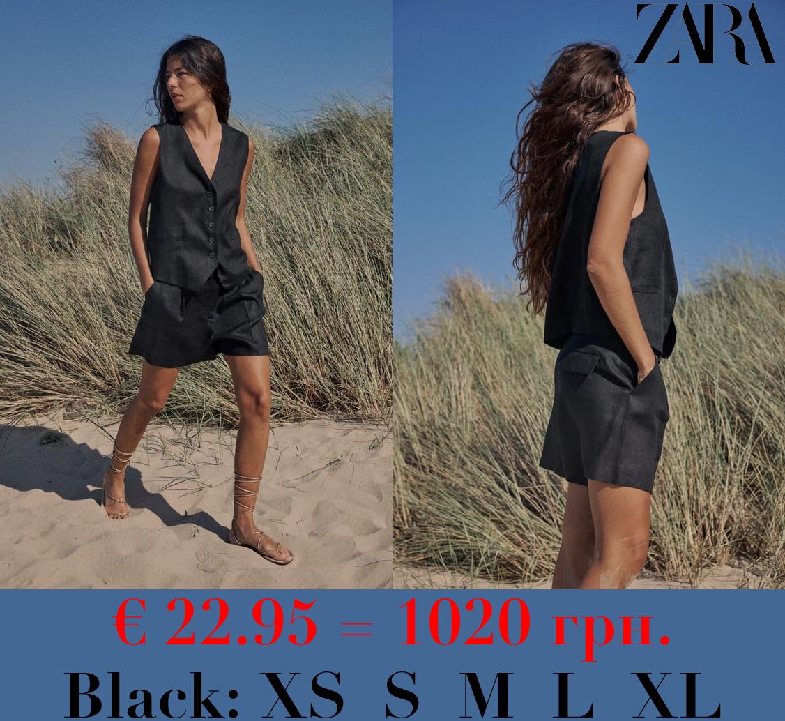 HIGH-WAIST LINEN BERMUDA SHORTS