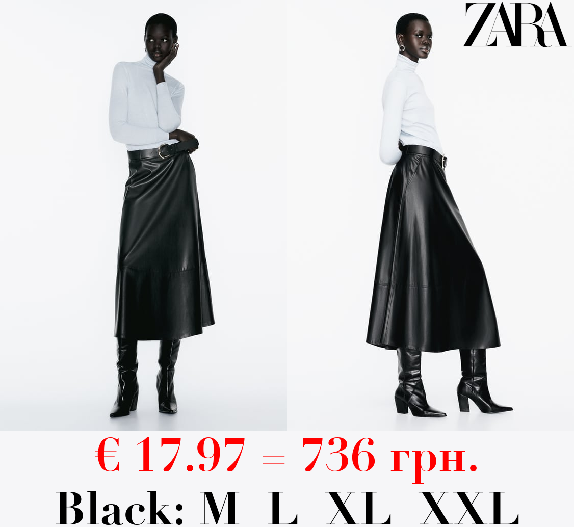 FAUX LEATHER LAYERED MIDI SKIRT