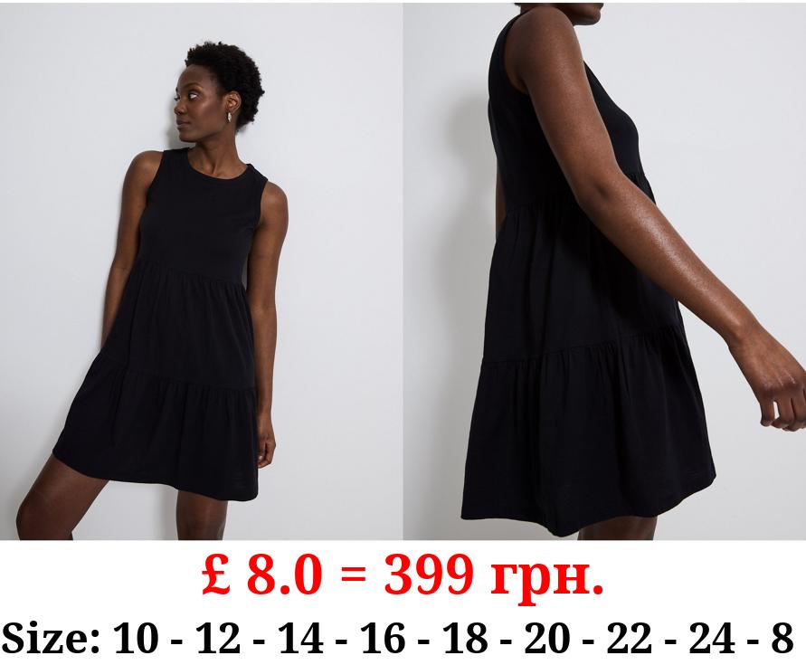 Black Sleeveless Tiered Mini Dress