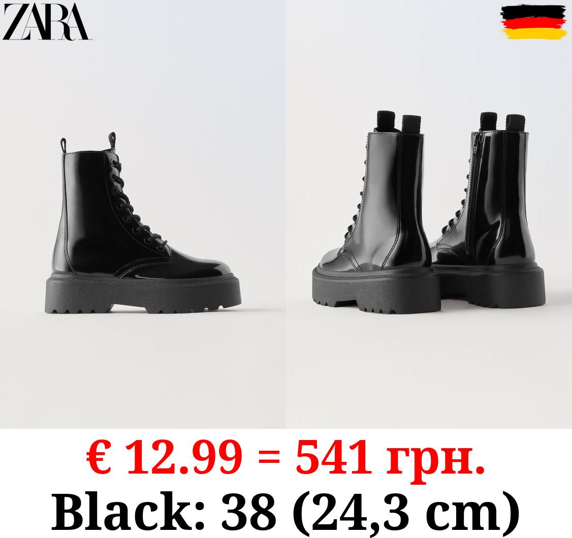 FAUX PATENT ANKLE BOOTS