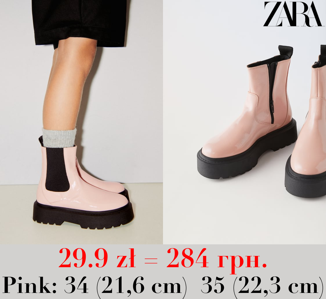 FAUX PATENT CHELSEA BOOTS