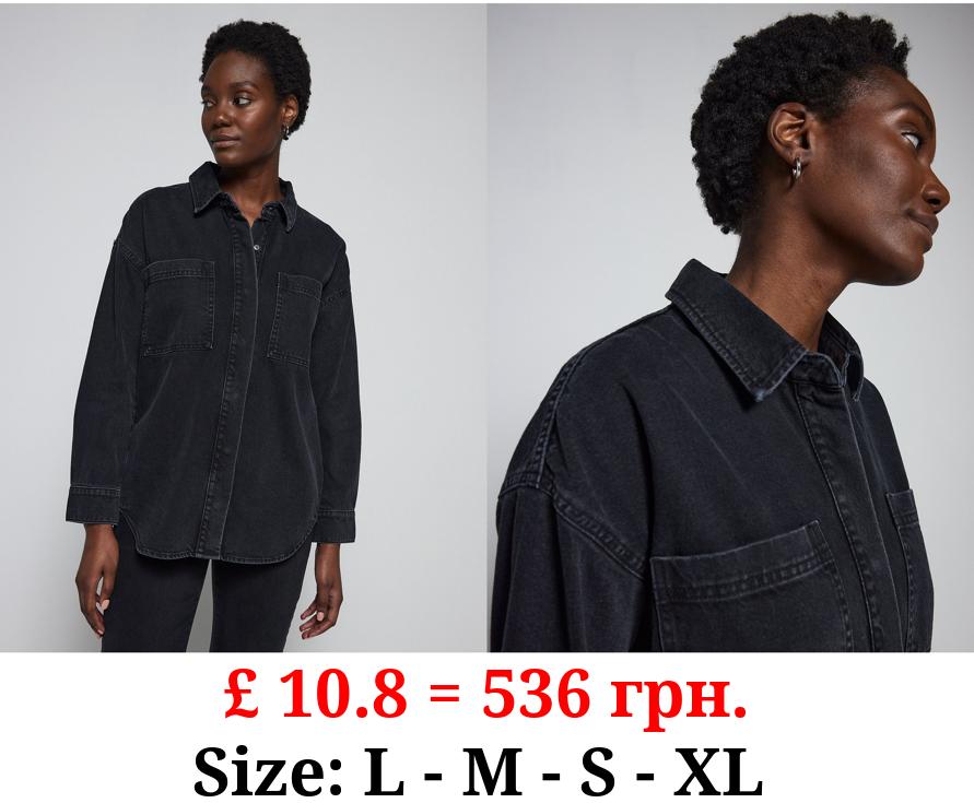 Black Oversized Pocket Denim Shacket