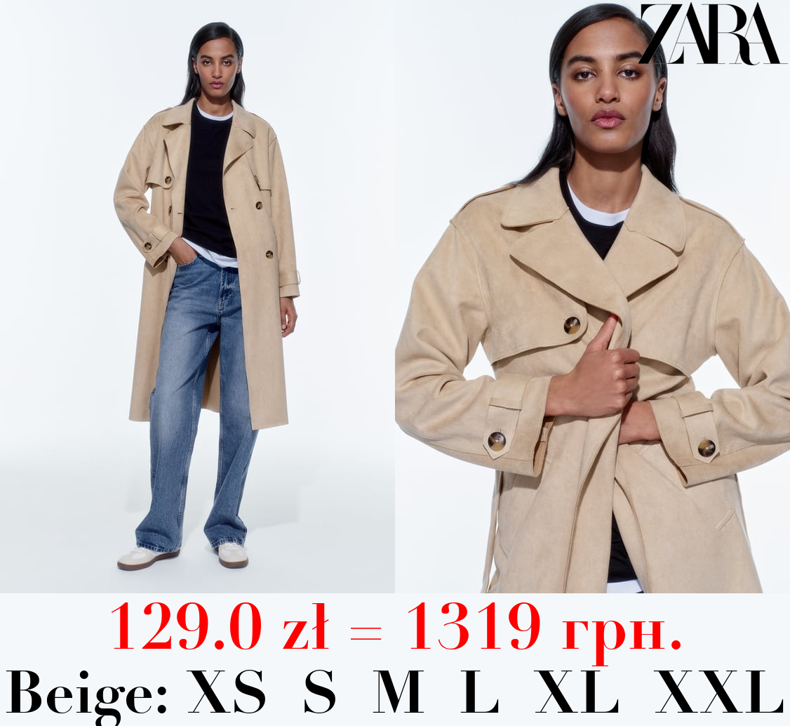 FAUX SUEDE TRENCH COAT