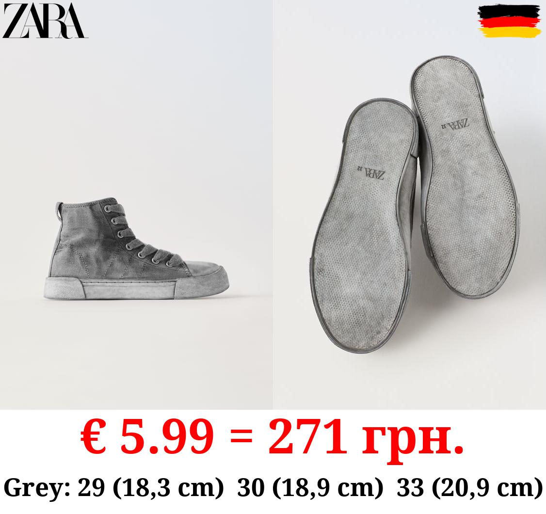 DISTRESSED DENIM HIGH-TOP SNEAKERS