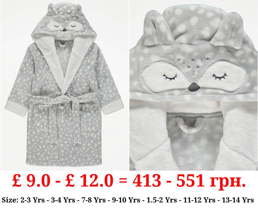 Grey Animal Hooded Dressing Gown