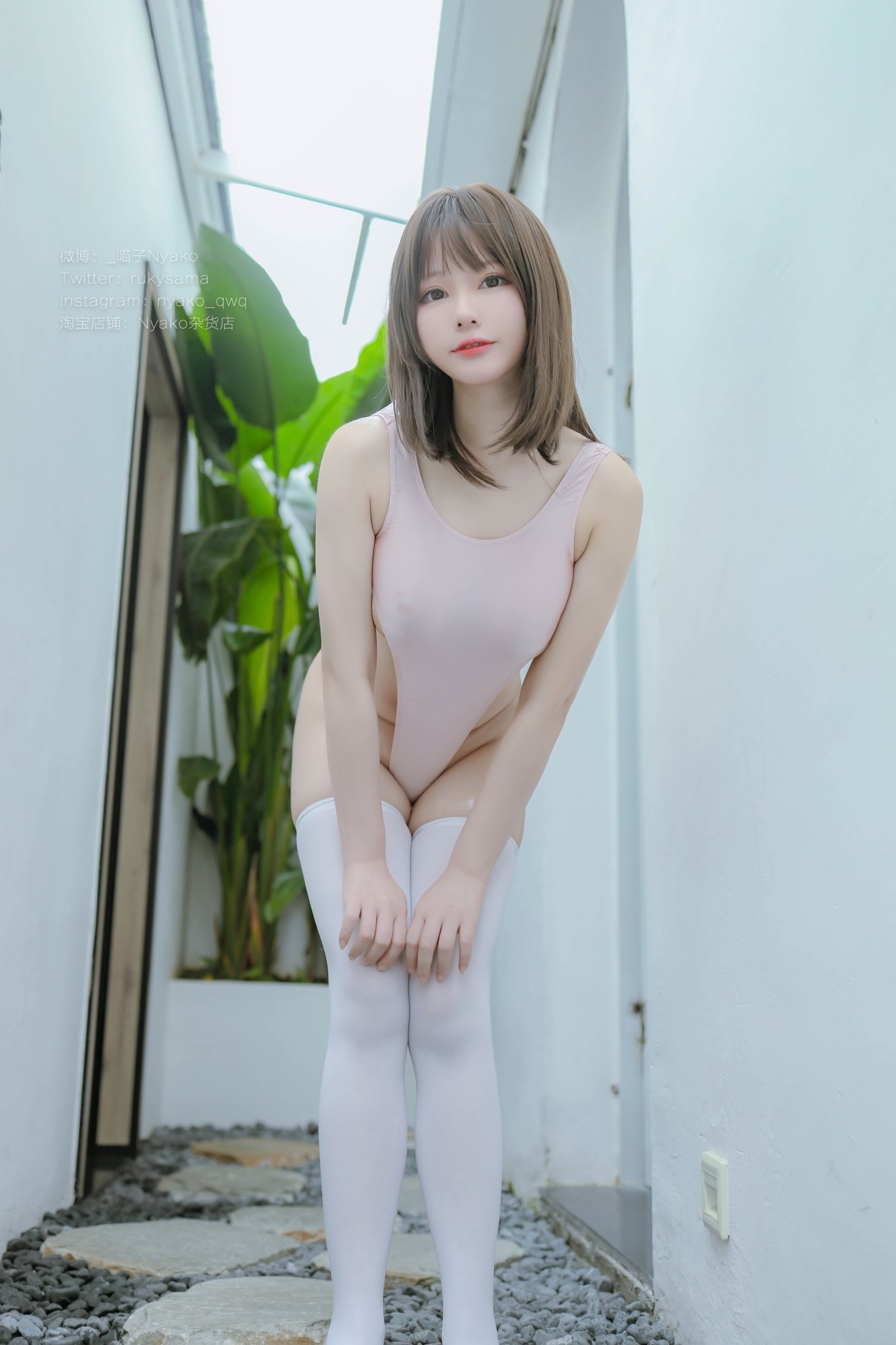 Cosplay Nyako喵子 粉色高叉竞泳 Set.01 14