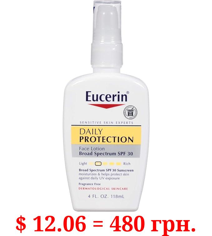 Eucerin Daily Protection Face Lotion - Broad Spectrum SPF 30 - Moisturizes and Protects Sensitive, Dry Skin - 4 fl. oz. Pump Bottle, Packaging May Vary