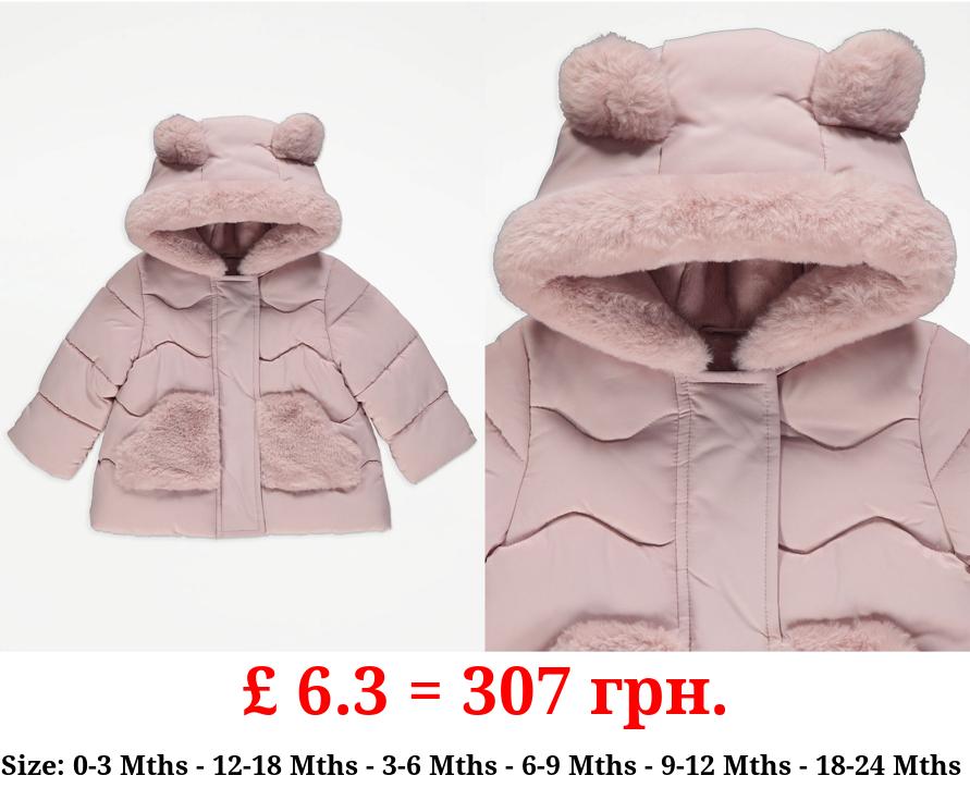 Pink Faux Fur Padded Teddy Coat