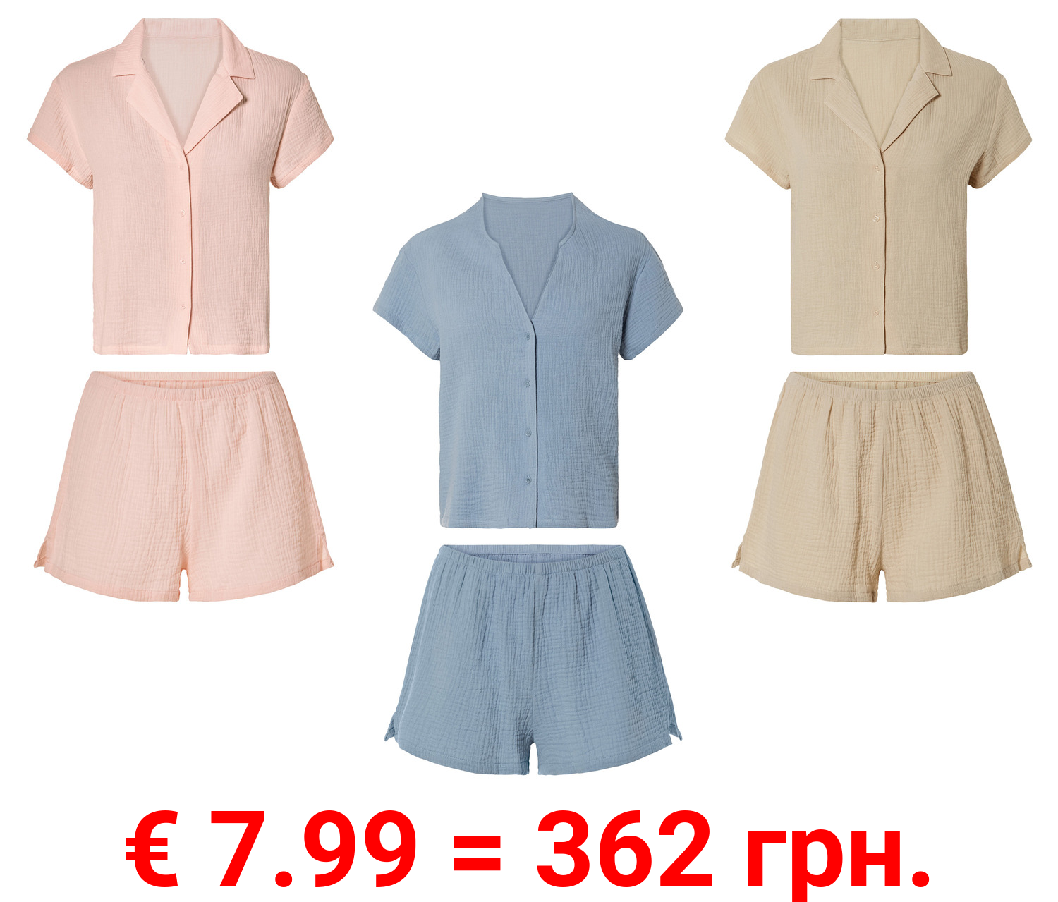 esmara® Damen Pyjama, weiche Musselin-Qualität