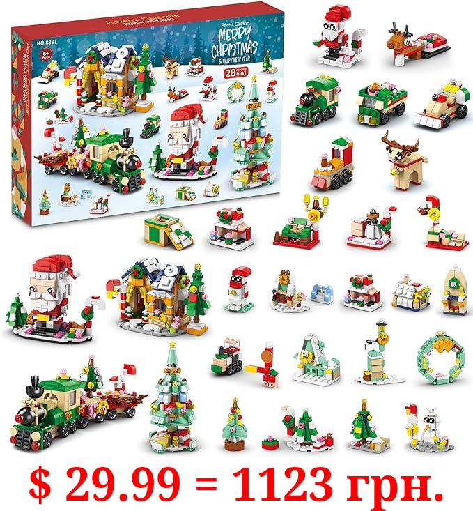 Advent Calendar 2023 - Christmas Building Toys - 6 in 1 Building Blocks Kit includes 1123pcs, 28 Models, compatible with Other Brands - Xmas Gifts for Kids - Toys for Girls Boys Age 6-15 Years Old