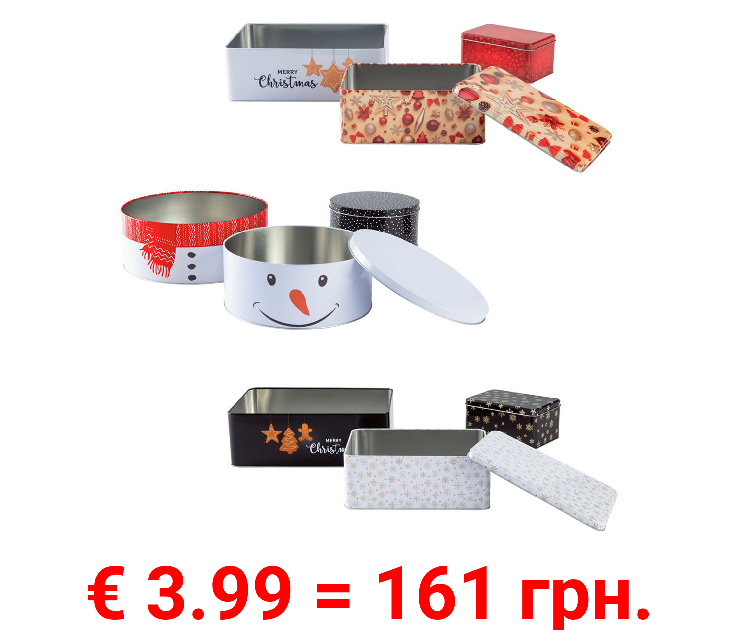 ERNESTO® Weißblech-Weihnachtsdosen-Sets, 3-teilig