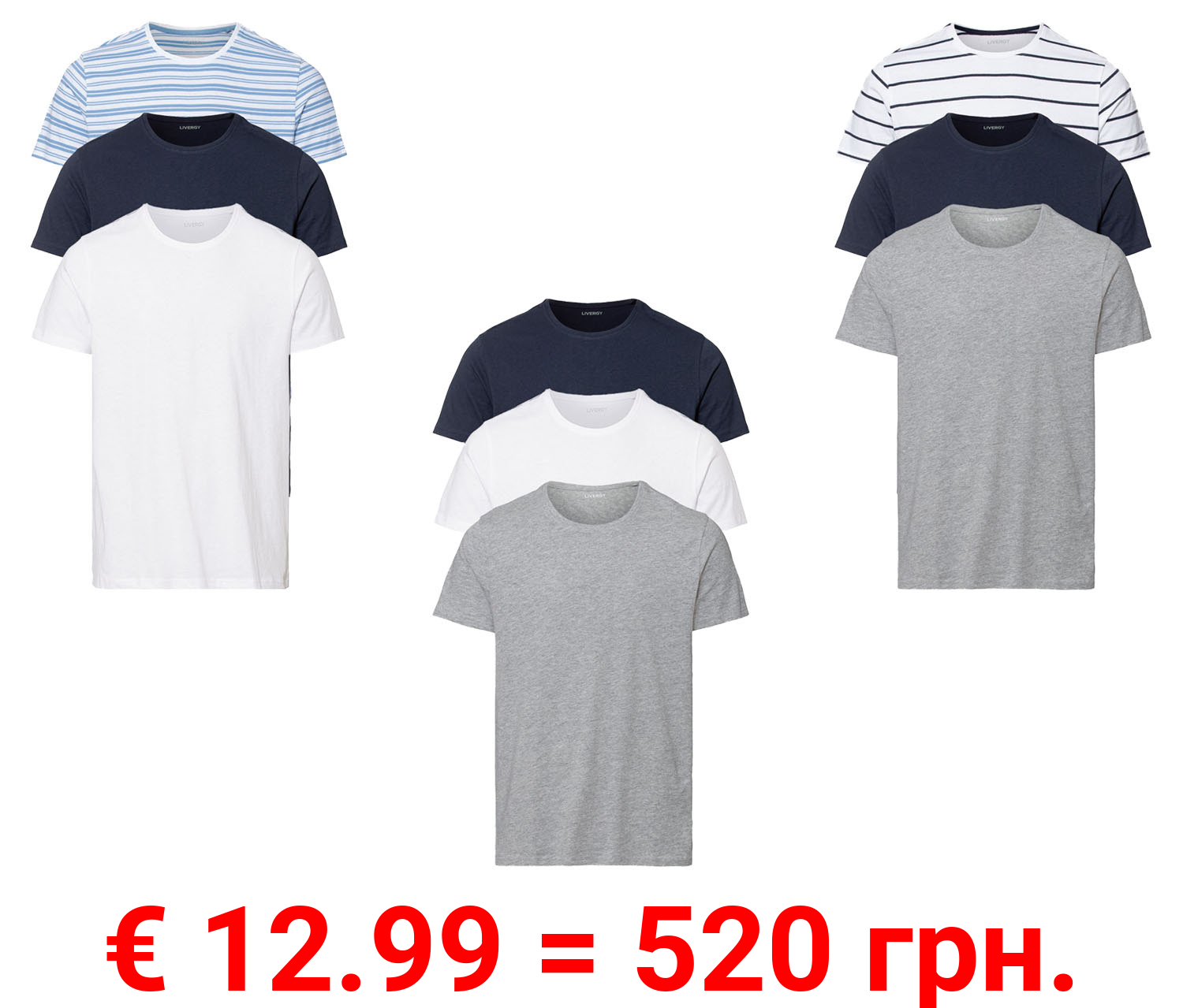 LIVERGY® Herren T-Shirt, 3 Stück, körpernah geschnitten