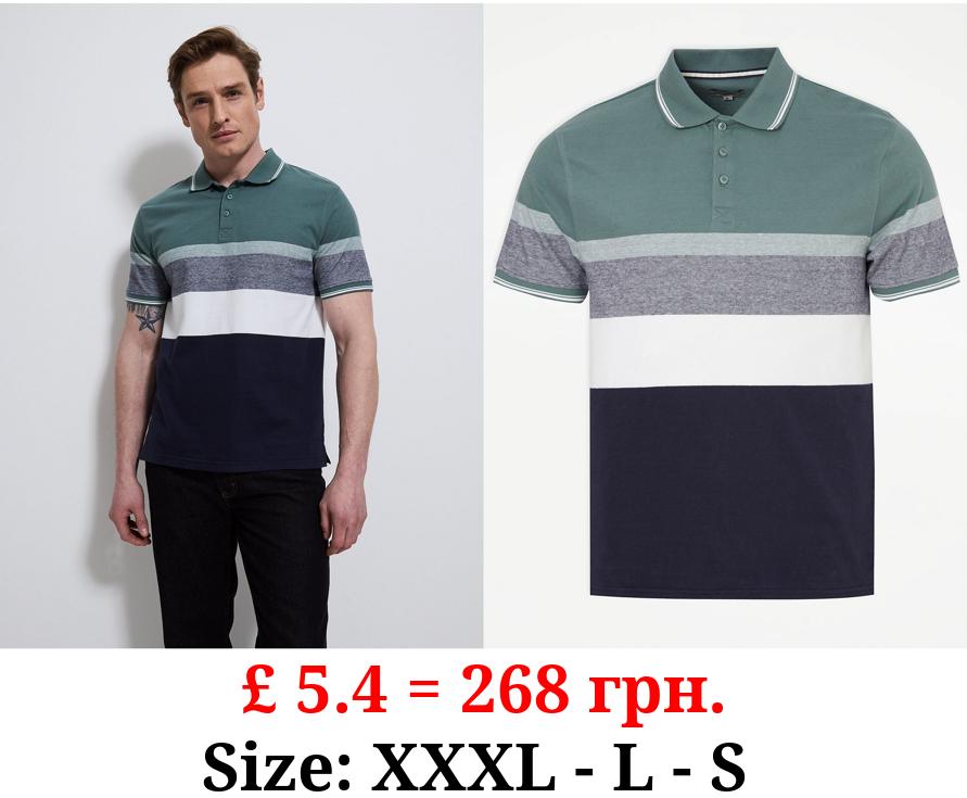 Green Striped Short Sleeve Polo Top