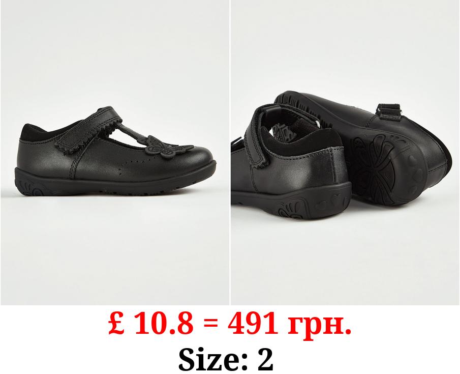 Black Leather Butterfly T-Bar Shoes