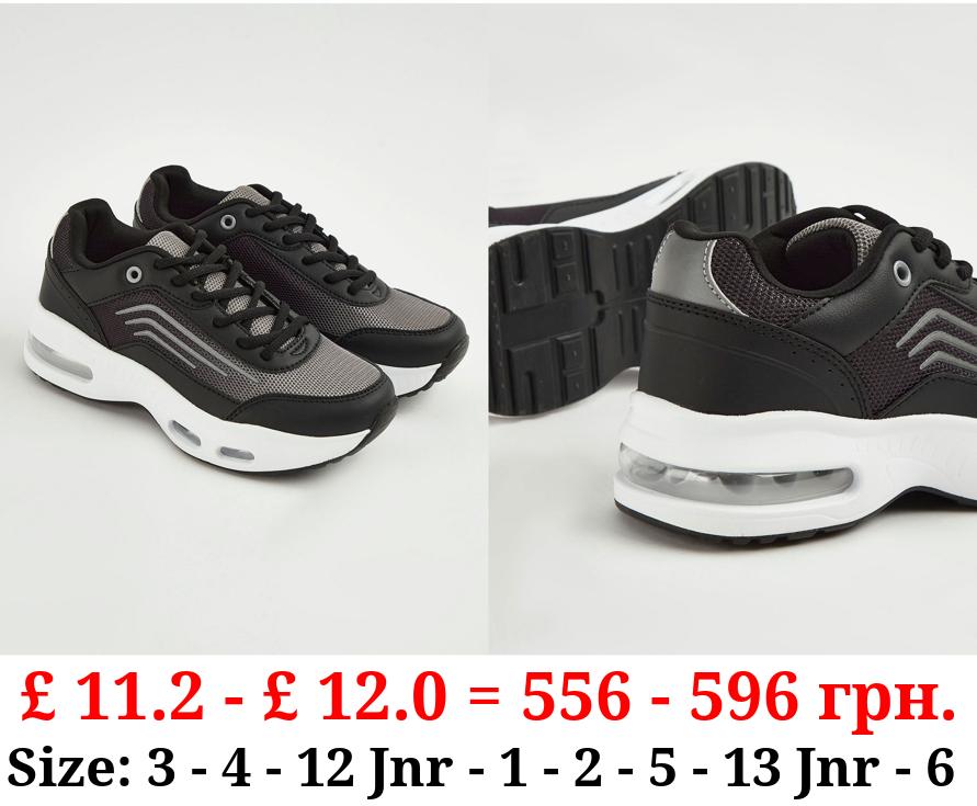 Black Lace Up Sporty Bubble Trainers