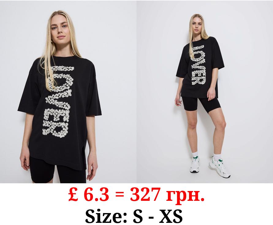 G21 Black Daisy Lover Oversized T-Shirt
