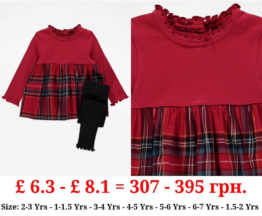 Red Checked Peplum Top and Leggings Outfit