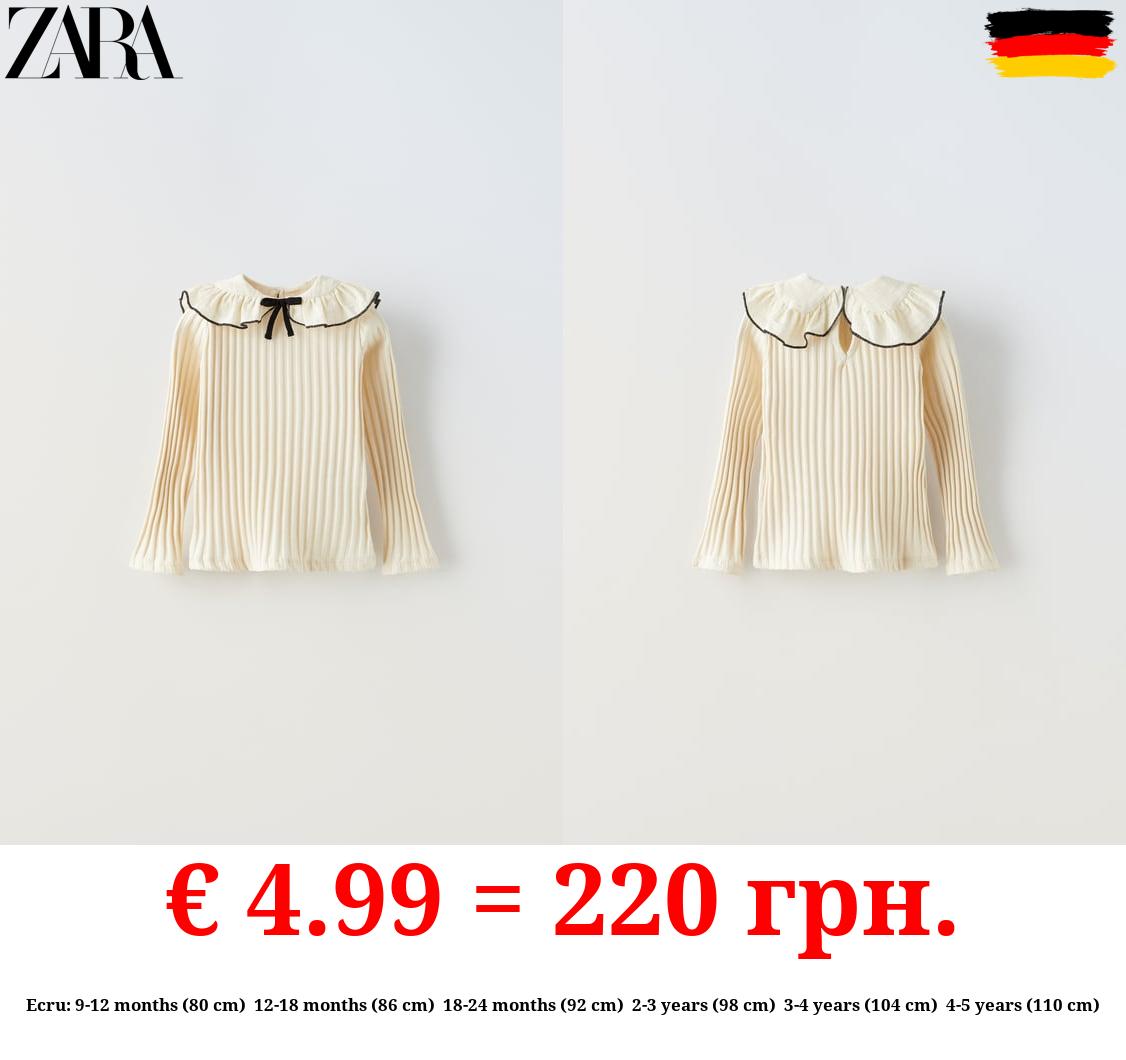 RIBBED TOP WITH BOW AND COLLAR DETAIL