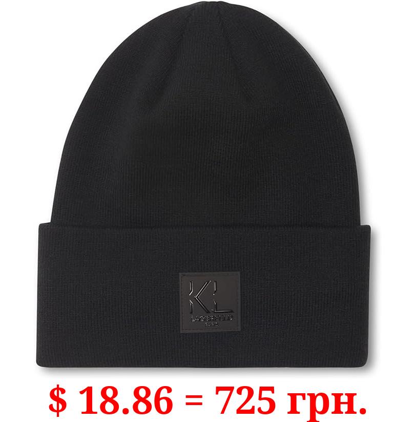 Karl Lagerfeld Paris Women's Fleece Lined Kl Patch Beanie, Black