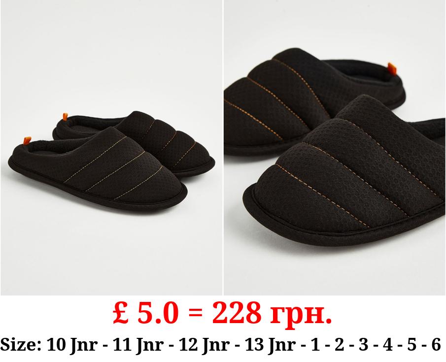 Black Padded Mule Slippers