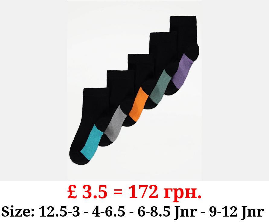 Colour Block Black Cotton Rich Ankle Socks 5 Pack