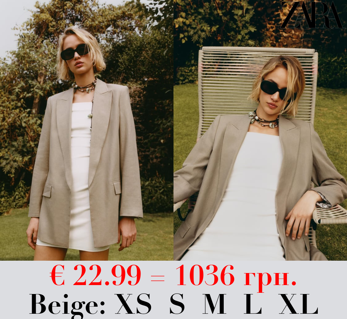 LINEN BLEND ROLL-UP SLEEVE OPEN BLAZER