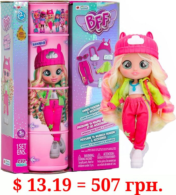 Cry Babies BFF Hannah Fashion Doll with 9+ Surprises Including Outfit and Accessories for Fashion Toy, Girls and Boys Ages 4 and Up, 7.8 Inch Doll, Multicolor