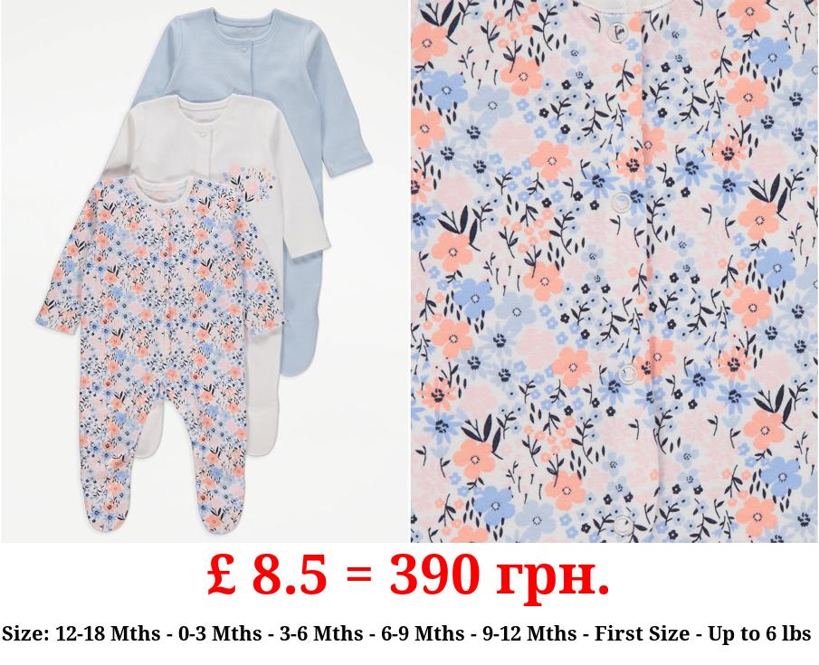 Blue Pretty Floral Sleepsuits 3 Pack