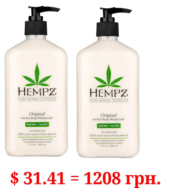Hempz Original, Natural Hemp Seed Oil Body Moisturizer with Shea Butter & Ginseng, Pure Herbal Skin Lotion for Dryness, Nourishing Vegan Cream, Floral and Banana, 17 Fl Oz, 2 Pack