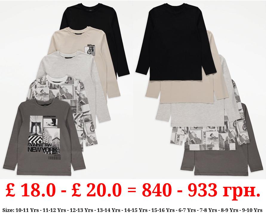 Grey New York Graphic Long Sleeve Tops 5 Pack