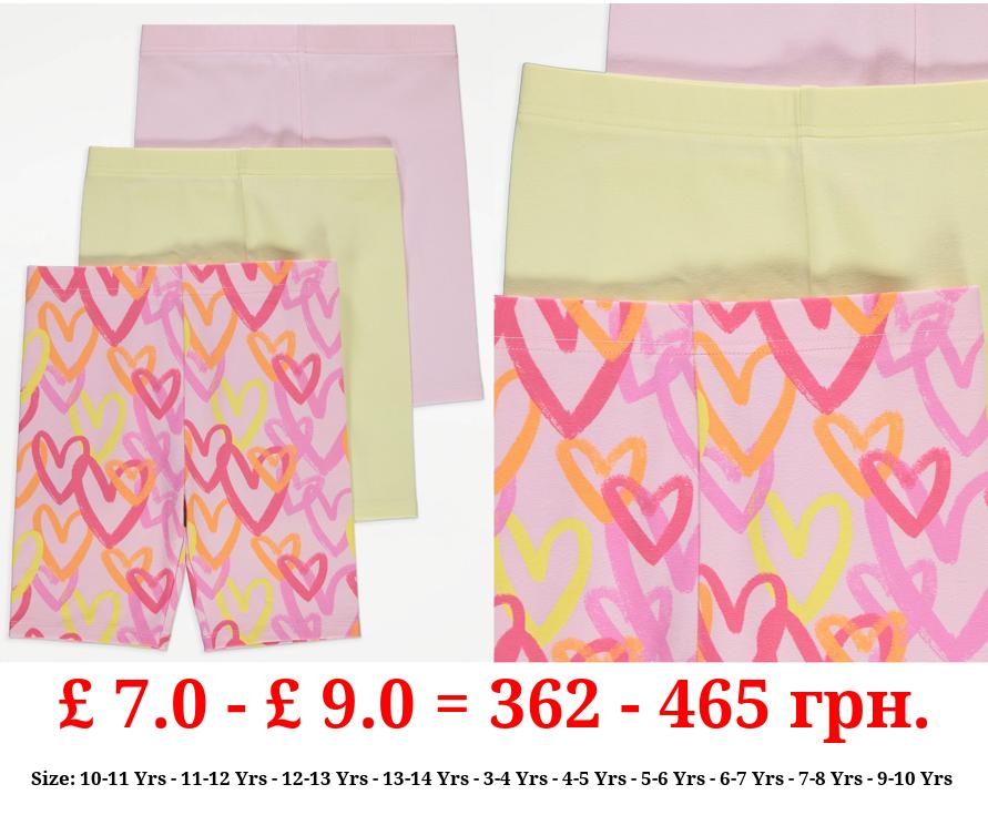 Bright Graffiti Heart Cycling Shorts 3 Pack