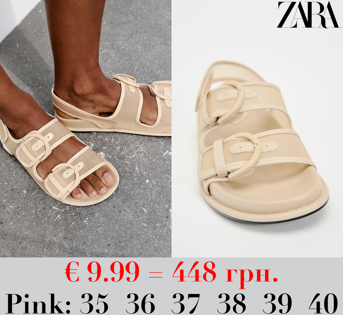 MESH FLAT SLIDER SANDALS WITH BUCKLES