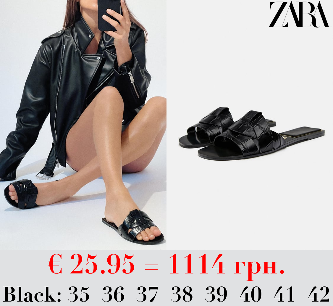 FLAT CRISS-CROSS LEATHER SLIDER SANDALS