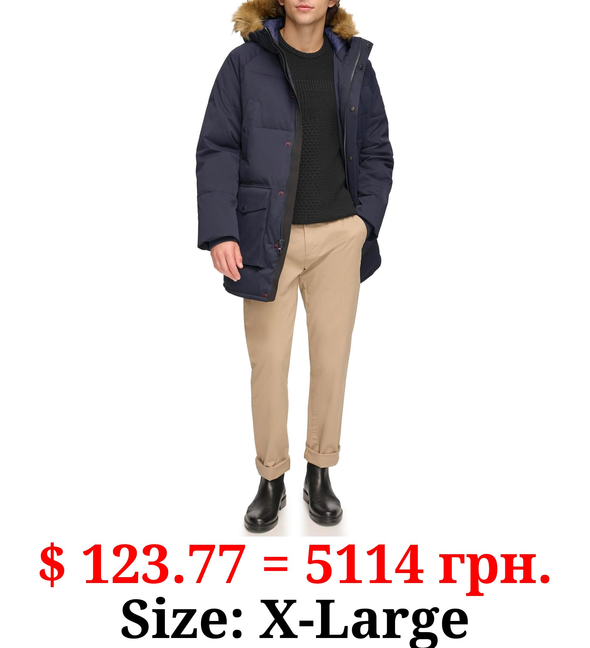 Tommy Hilfiger Men's Arctic Cloth Heavyweight Performance Parka Down Alternative Fur Lined Hood Outerwear Coat