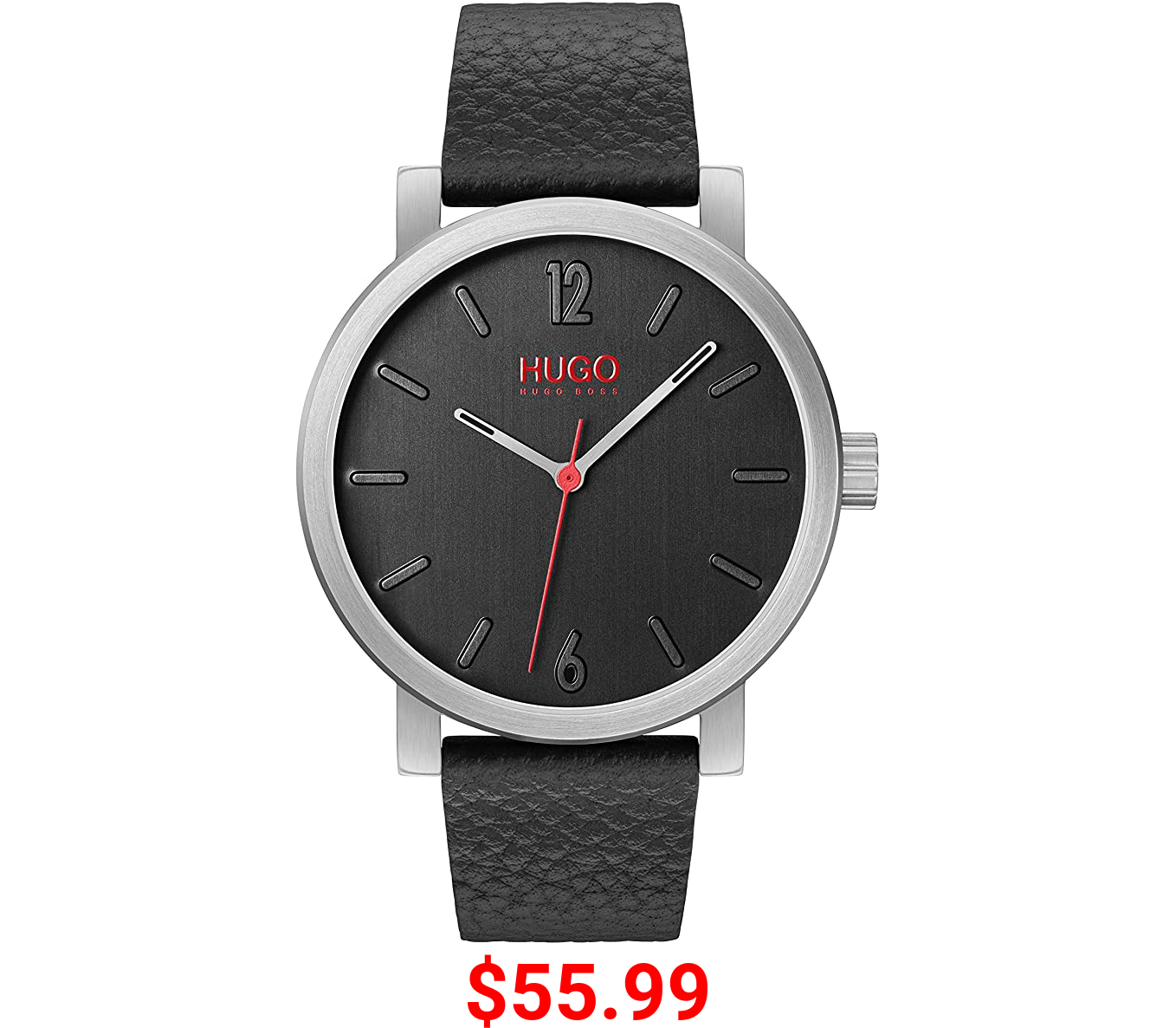 HUGO by Hugo Boss Men's Stainless Steel Quartz Watch with Leather Strap, Black, 20 (Model: 1530115)