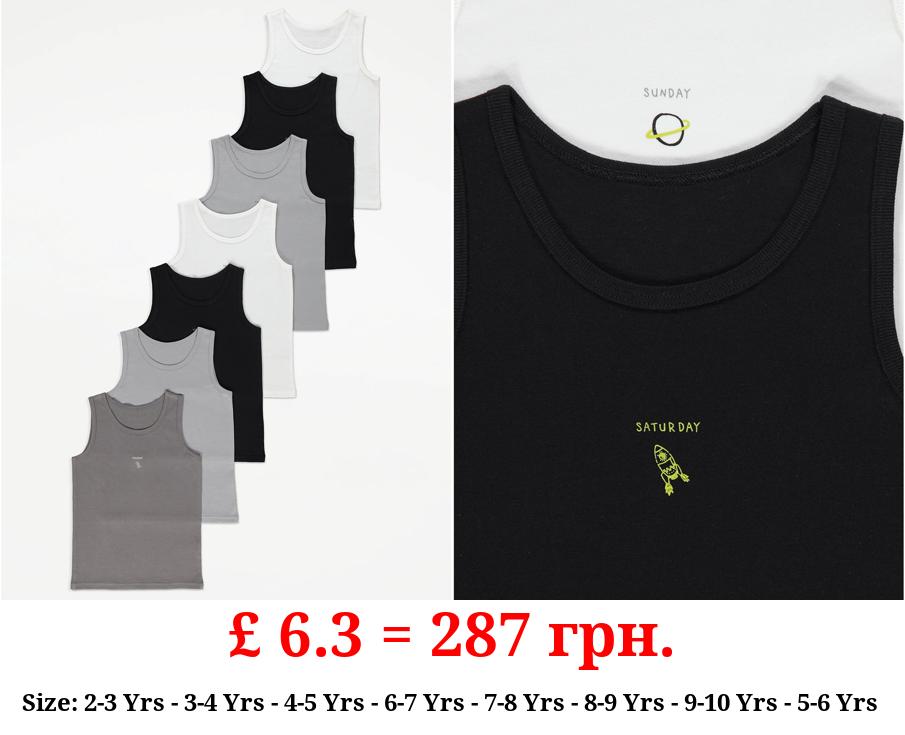 Grey Days Of The Week Slogan Print Vests 7 Pack