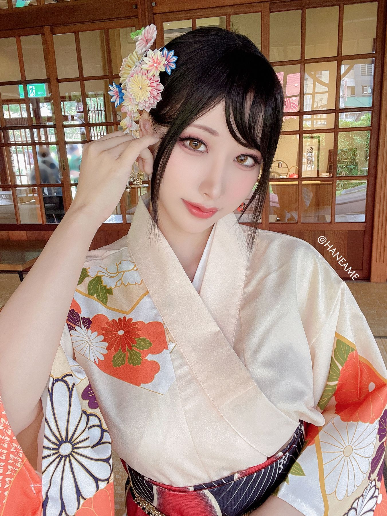 HaneAme 雨波 — Flower Print Kimono Girl 2