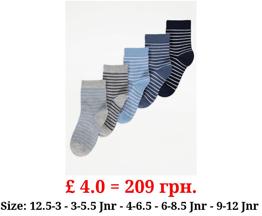 Blue Striped Cotton Rich Ankle Socks 5 Pack