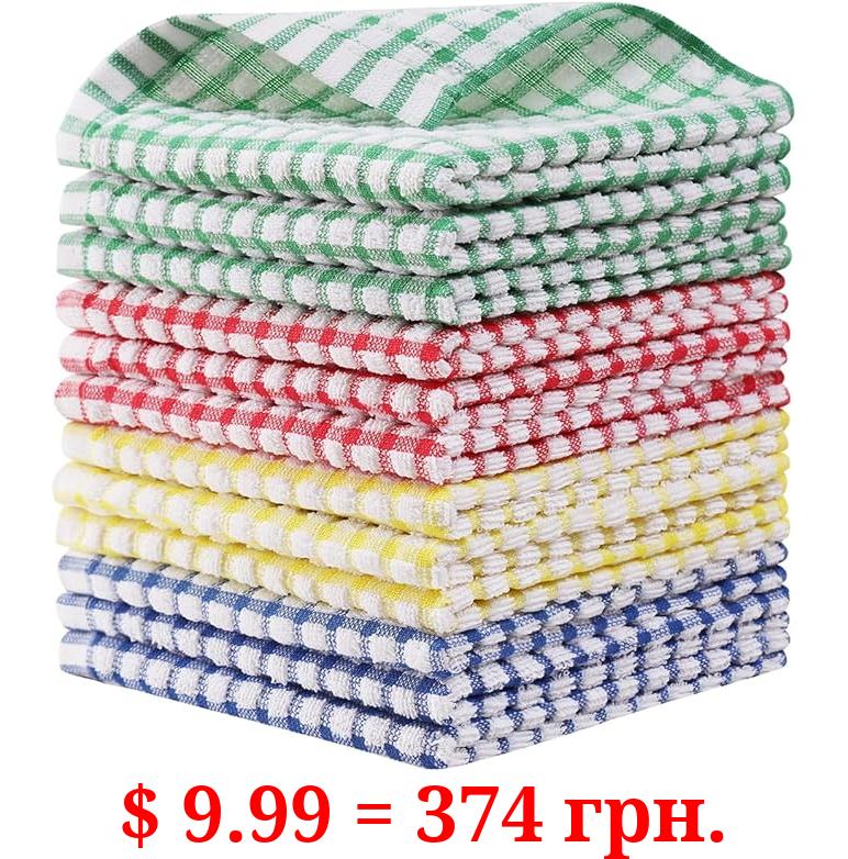 Egles 12 Packs Kitchen Dishcloths 12x12 Inches 100% Cotton Kitchen Dish Cloths for Washing Dishes Scrubbing Wash Cloths Dish Towels Sets (Mix Color)
