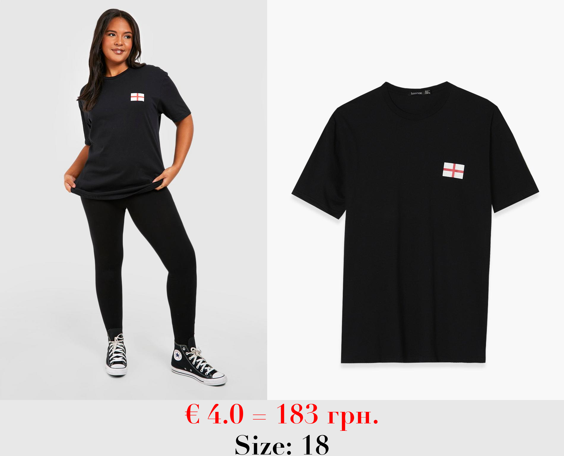 Black Plus England Flag T-shirt