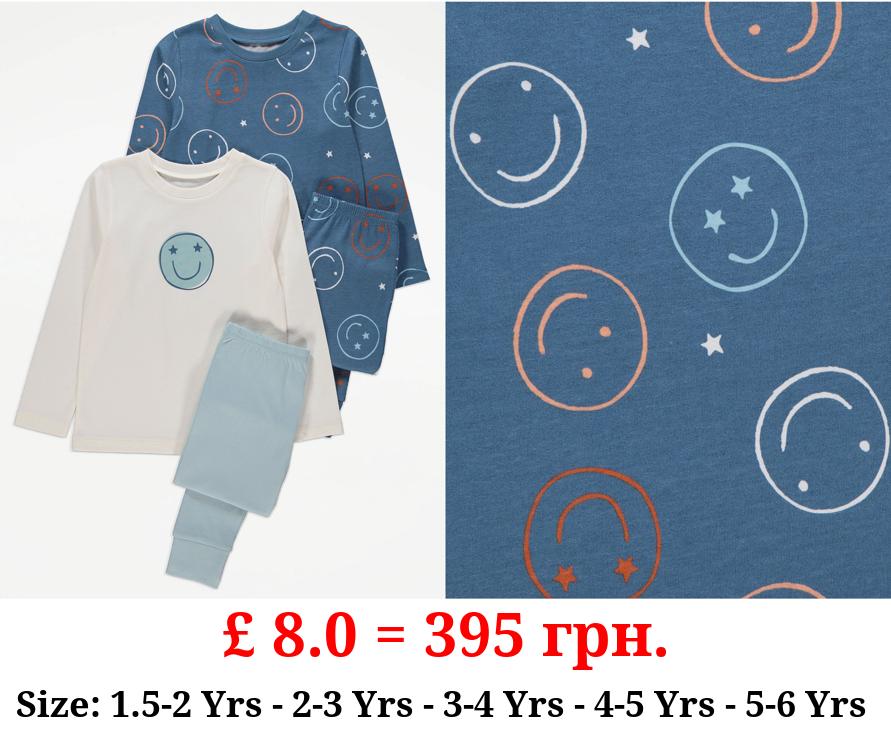 Smiley Face Long Sleeve Pyjamas 2 Pack