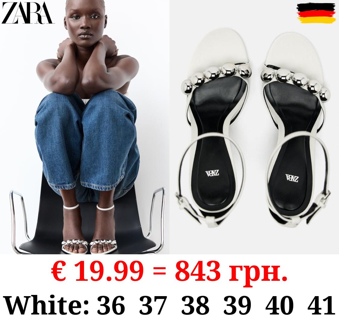 EMBELLISHED LEATHER HEELED SANDALS