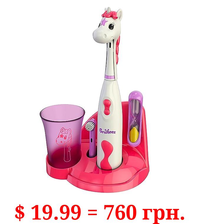 Brusheez® Kids’ Electric Toothbrush Set - Safe & Effective for Ages 3+ - Parent Tested & Approved with Gentle Bristles, 2 Brush Heads, Rinse Cup, 2-Minute Timer, & Storage Base (Sparkle the Unicorn)