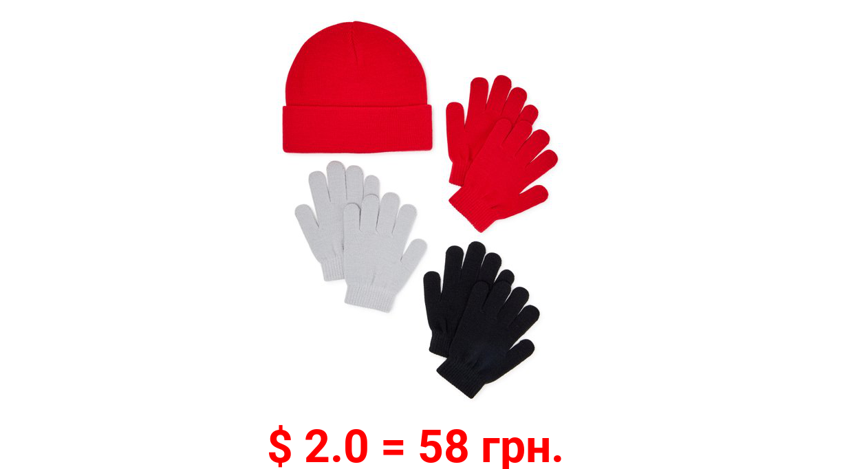 Wonder Nation Boys Beanie and Matching Gloves, 4-Piece Set, One Size Fits Most