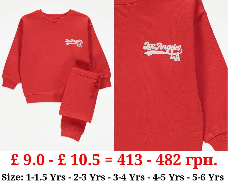 Red Los Angeles LA Sweatshirt and Joggers Outfit