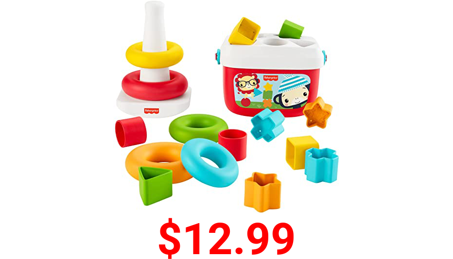 Fisher-Price Baby's First Blocks and Rock-a-Stack gift set, 2 plant-based toys for infants ages 6 months and older