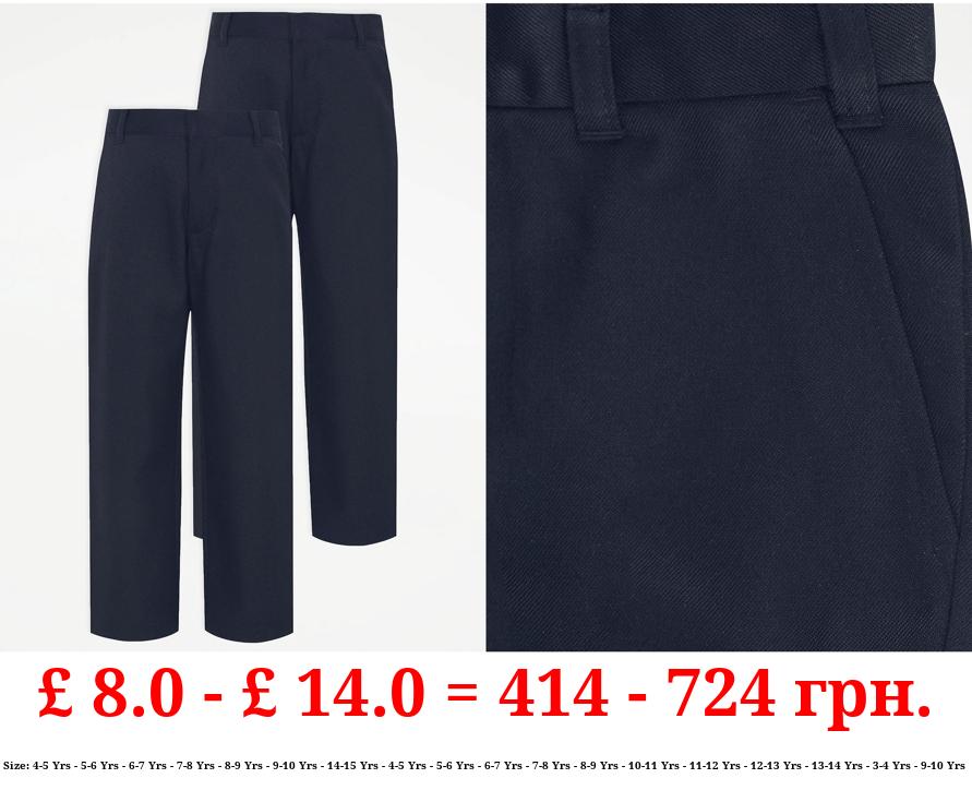 Boys Navy Regular Leg School Trousers 2 Pack