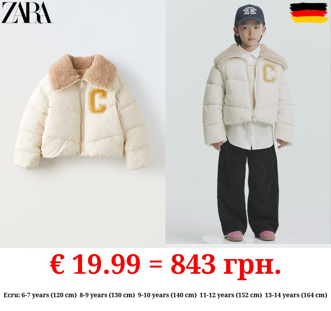 PUFFER COAT WITH FAUX SHEARLING
